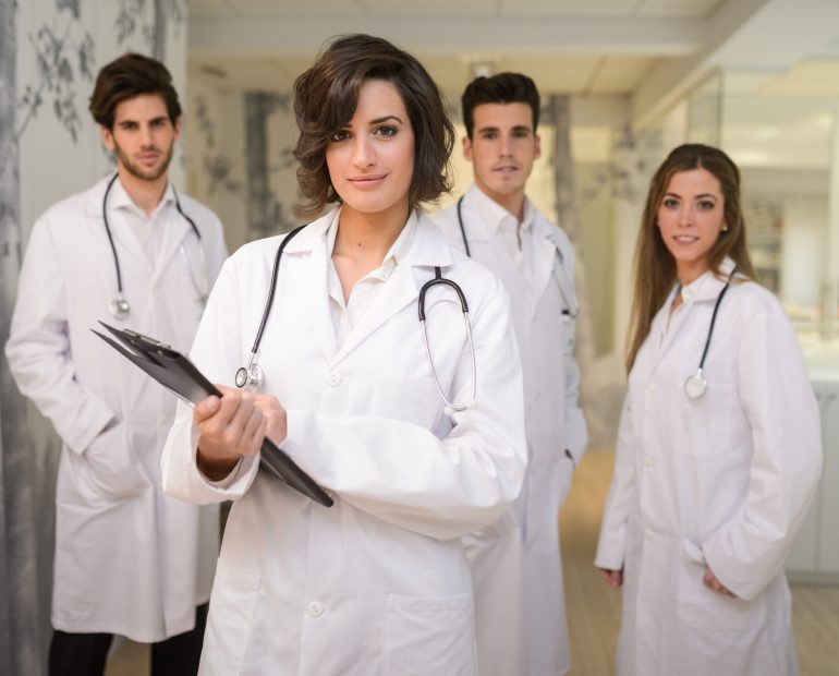 Portrait of group of medical workers in hospital